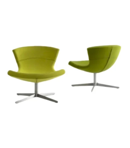 Stylish DI 1903 Lounge Chair with High-Density Foam Seat and Back, Fabric Tapestry Upholstery, Revolving Plate, Gas Lift Height Adjustment, and Metal Base with Adjusters.