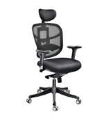 DI 1603 ergonomic mesh office chair with high back, adjustable headrest, and seat depth. Features PU cushion, lumbar support, and swivel base.