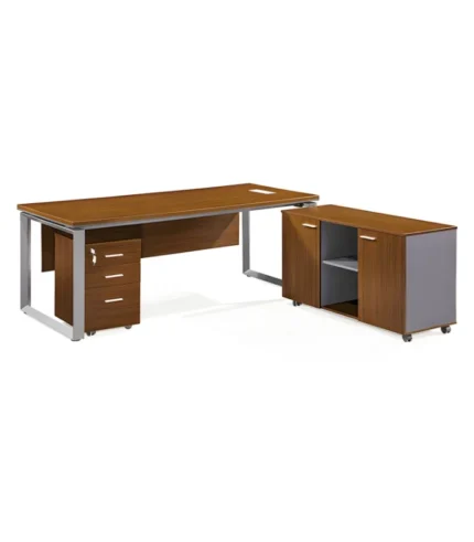 Stylish Office Table DI 207 with Side Table and MS Powder coated Frame, perfect for modern executive offices