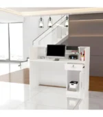 Sleek and compact DI 508 Reception Desk with open shelf, storage pedestal, and stylish particle board top