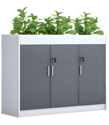 Storage unit with door and open space, Model DI 711 – compact, space-saving office furniture with planter box, Chennai, Hyderabad