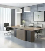 Board meeting table with storage box, cable management system, and ergonomic design, ideal for corporate meetings.