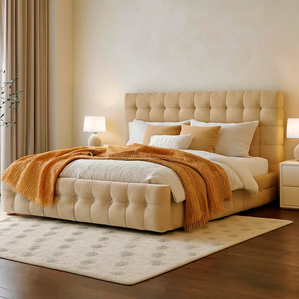 Bounced-Biscuit-Tufted-Fabric Upholstered-Headboard-Rectangular-for-king-size-bed